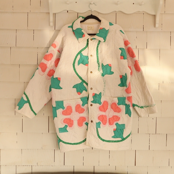 Upcycled Quilt Chore Coat Barn Jacket Appliqué XL • 2XL - Picture 8 of 15